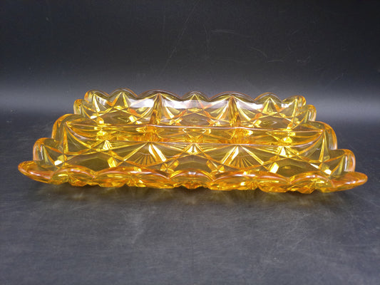 Glass Dish Divided chips and dip Trays Yellow dish 12x8x1.5