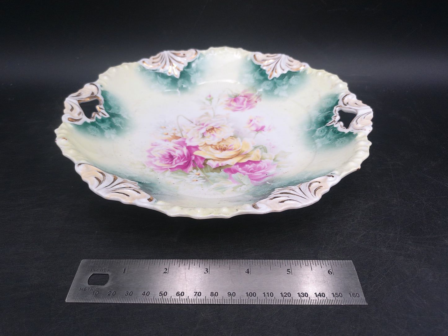 Reinhold Schlegelmilch German Porcelain Pink Rose Handled Dish Antique