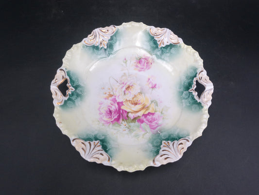Reinhold Schlegelmilch German Porcelain Pink Rose Handled Dish Antique
