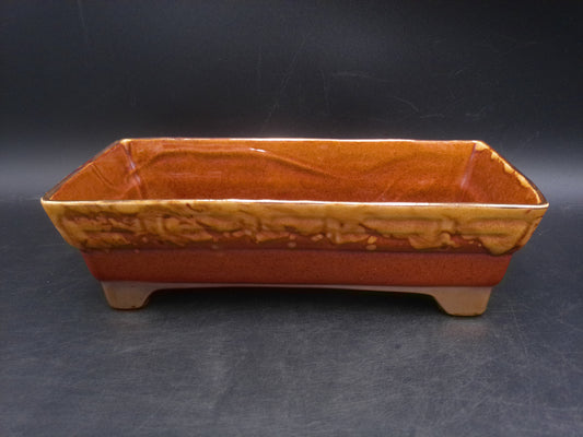 Shafer 23K Gold Marked Rectangle Brown Drip Glaze Brush Ceramic Planter