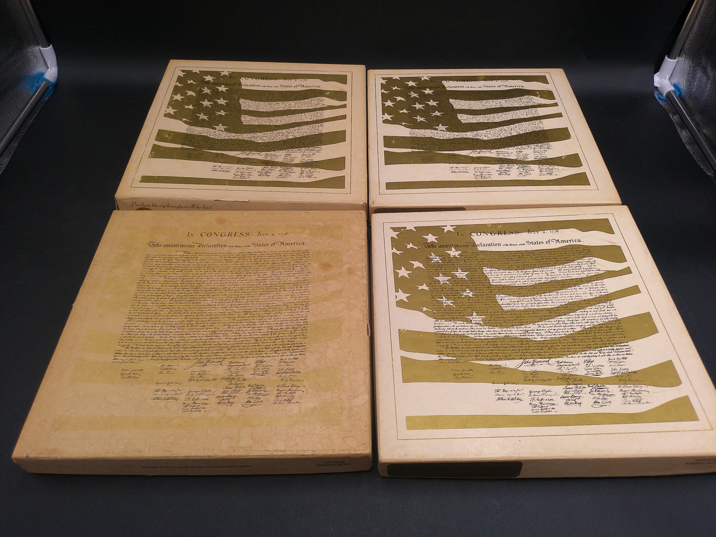 Fenton Blue Powder Glass Plate Portrait Of Liberty  US Congress Orginal  Box Set of 4