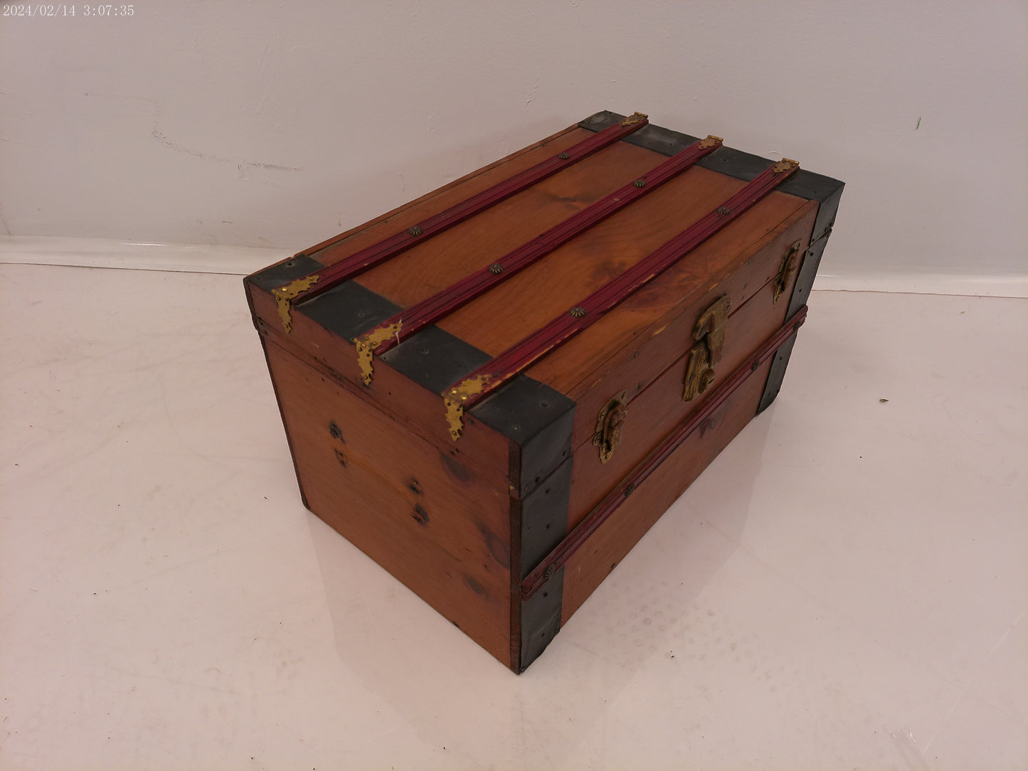 Antique Wood Metal Treasure Chest Trunk