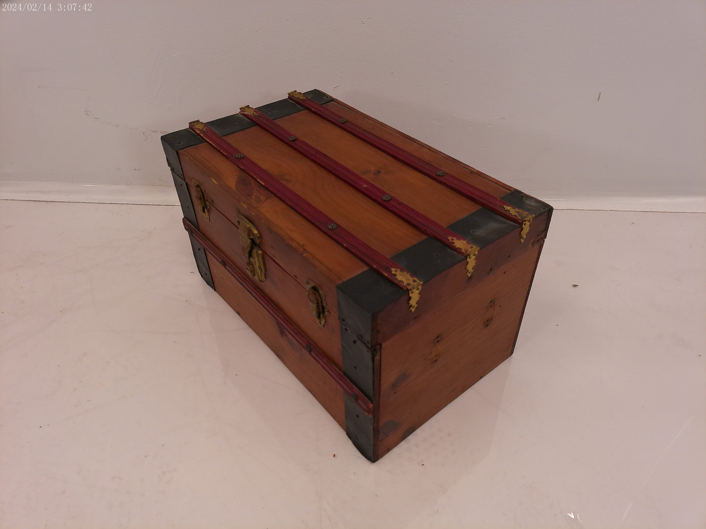 Antique Wood Metal Treasure Chest Trunk