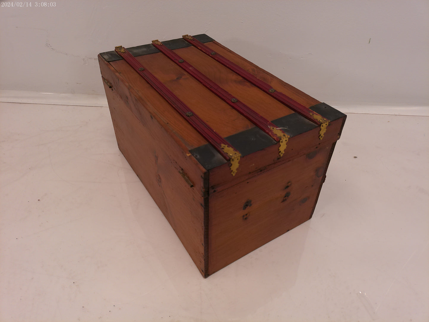 Antique Wood Metal Treasure Chest Trunk