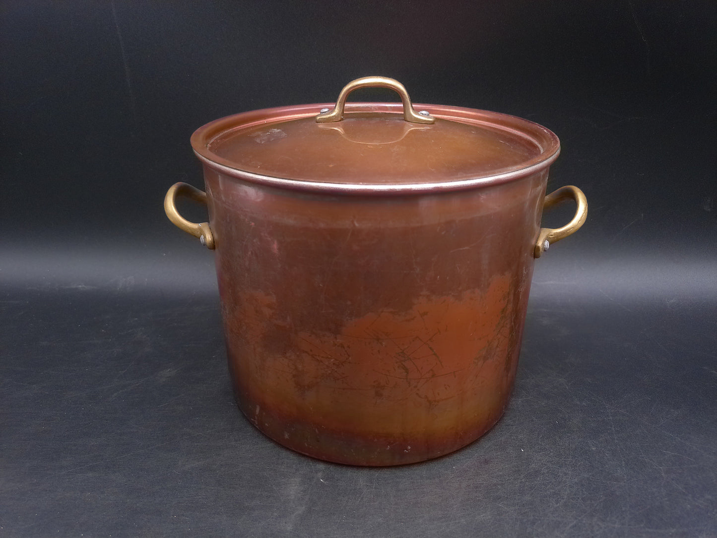 Stockpot Tin Lined Brass Handles  and Bowl Vintage