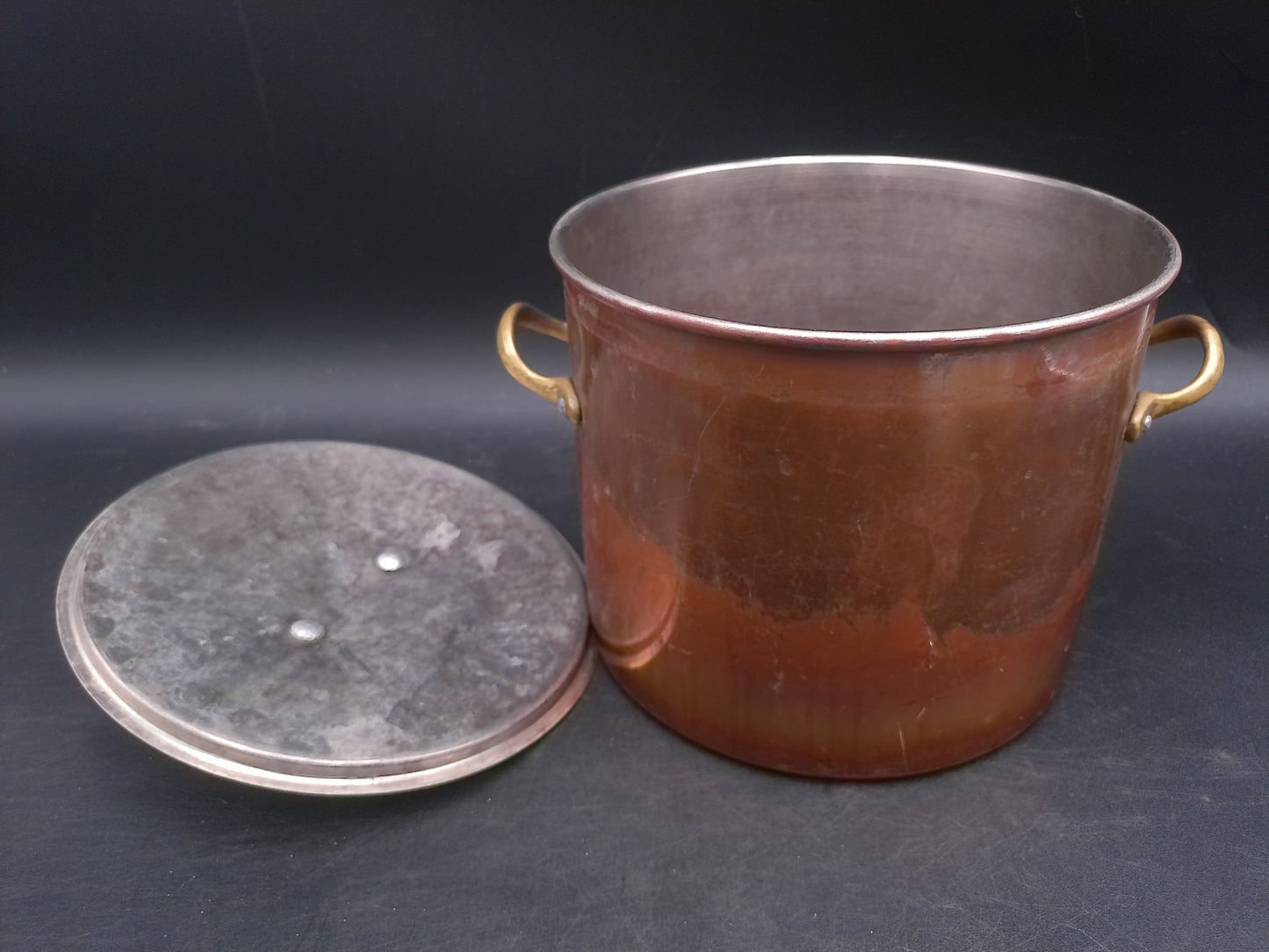 Stockpot Tin Lined Brass Handles  and Bowl Vintage