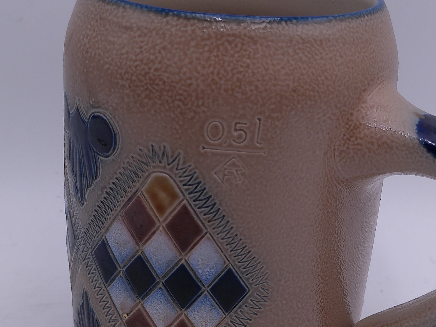 Beer Stein or Mug 0.5L Very Old Rare Antique Checkerboard Design