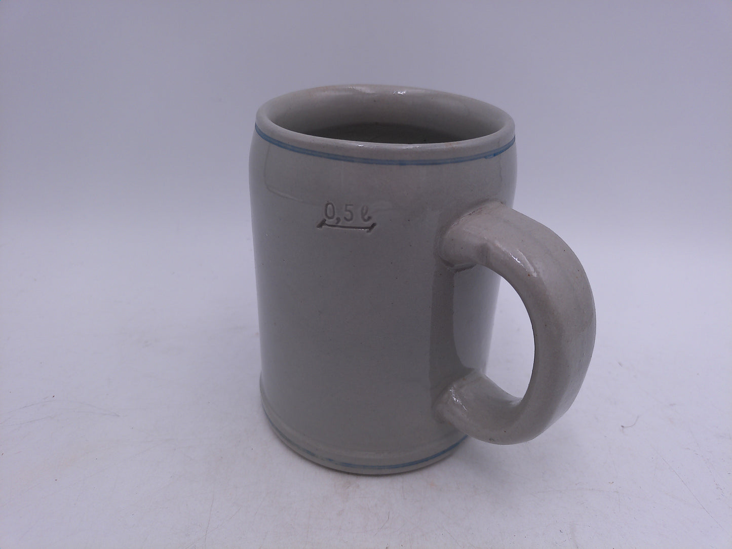 Beer Stein Beck's Bier Western Germany gray beer mug cobalt blue trim around base