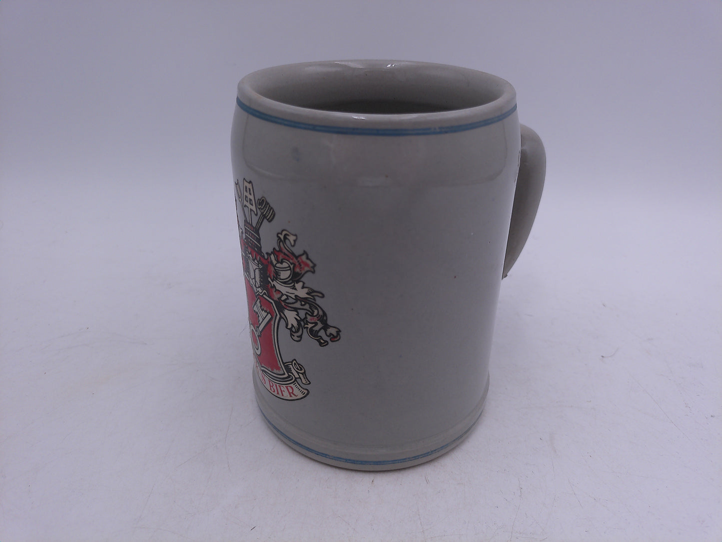 Beer Stein Beck's Bier Western Germany gray beer mug cobalt blue trim around base