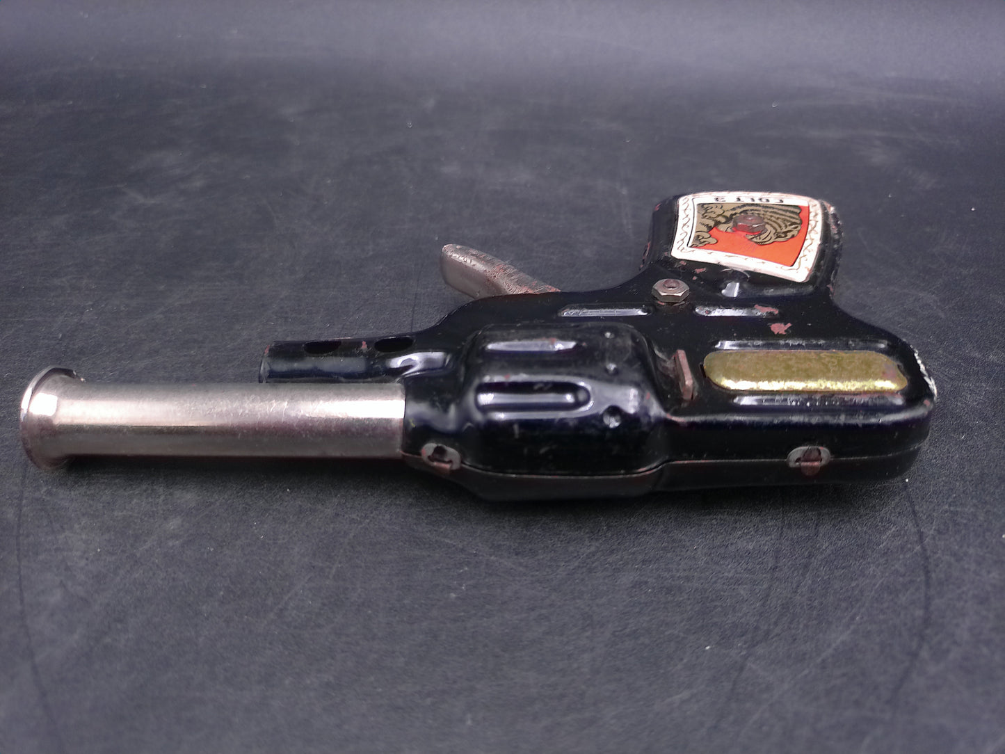 Vintage Japan Tin Colt 3 Cork Toy Pistol