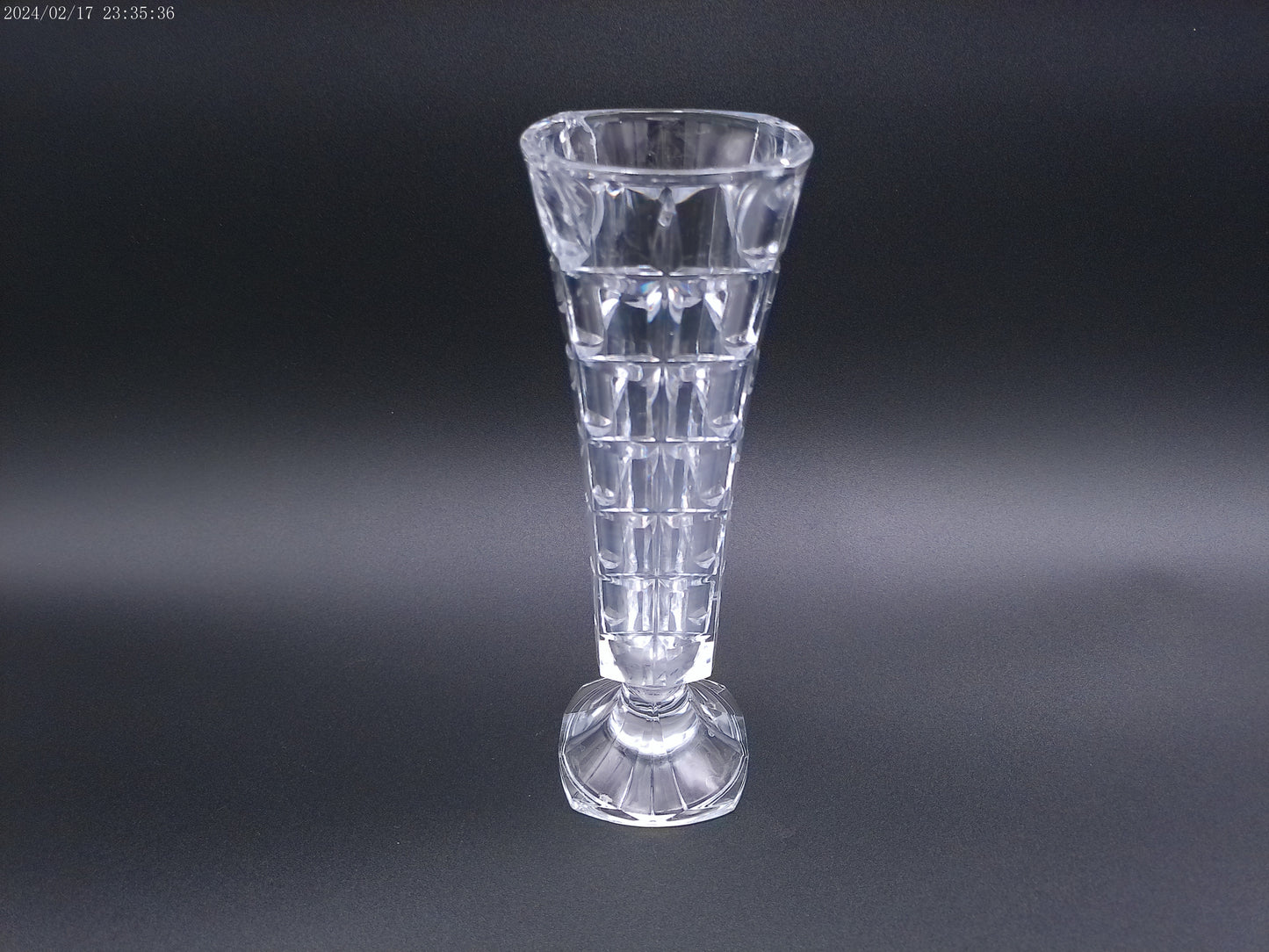 SQUARE Blown Crystal Glass footed Cubed Flower bud vase