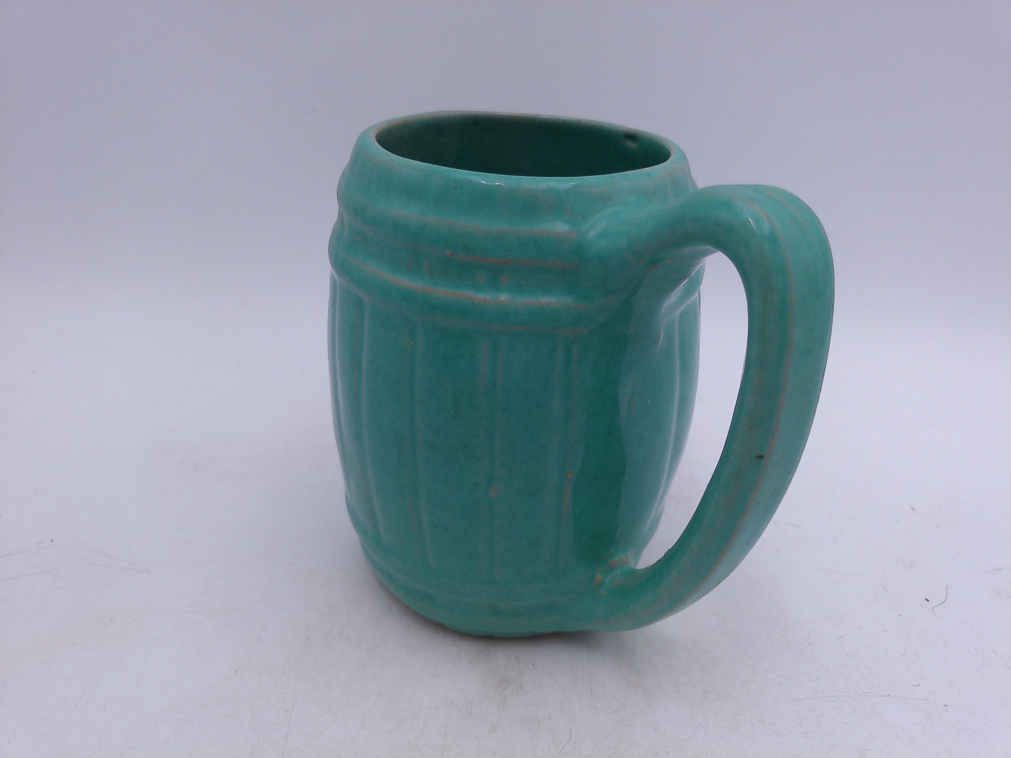 Beer or Coffee Cup Mug Blue Green Glazed Barrel Cup Mug Pottery