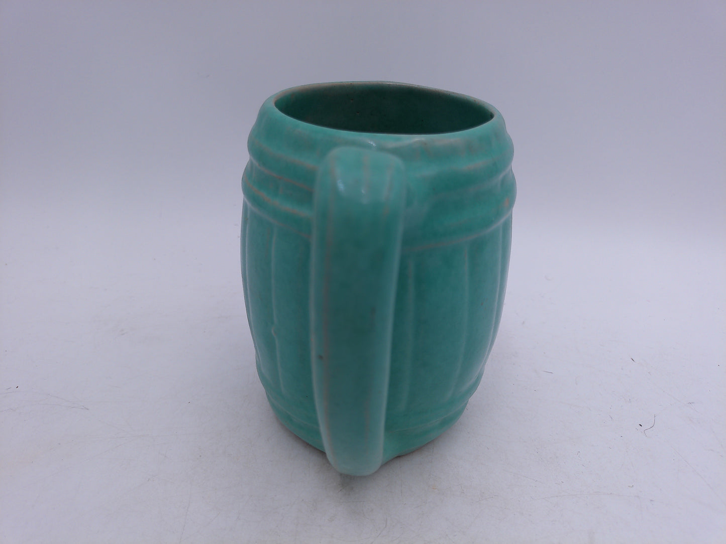 Beer or Coffee Cup Mug Blue Green Glazed Barrel Cup Mug Pottery