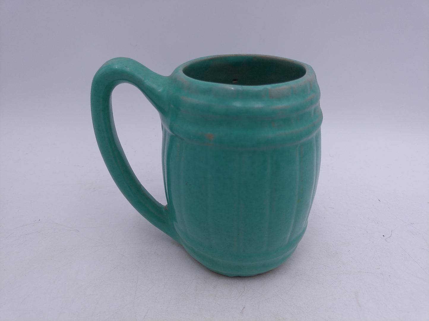 Beer or Coffee Cup Mug Blue Green Glazed Barrel Cup Mug Pottery