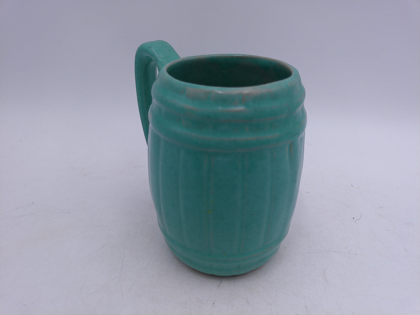 Beer or Coffee Cup Mug Blue Green Glazed Barrel Cup Mug Pottery