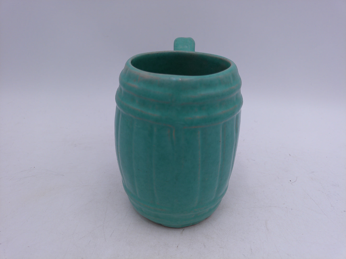 Beer or Coffee Cup Mug Blue Green Glazed Barrel Cup Mug Pottery