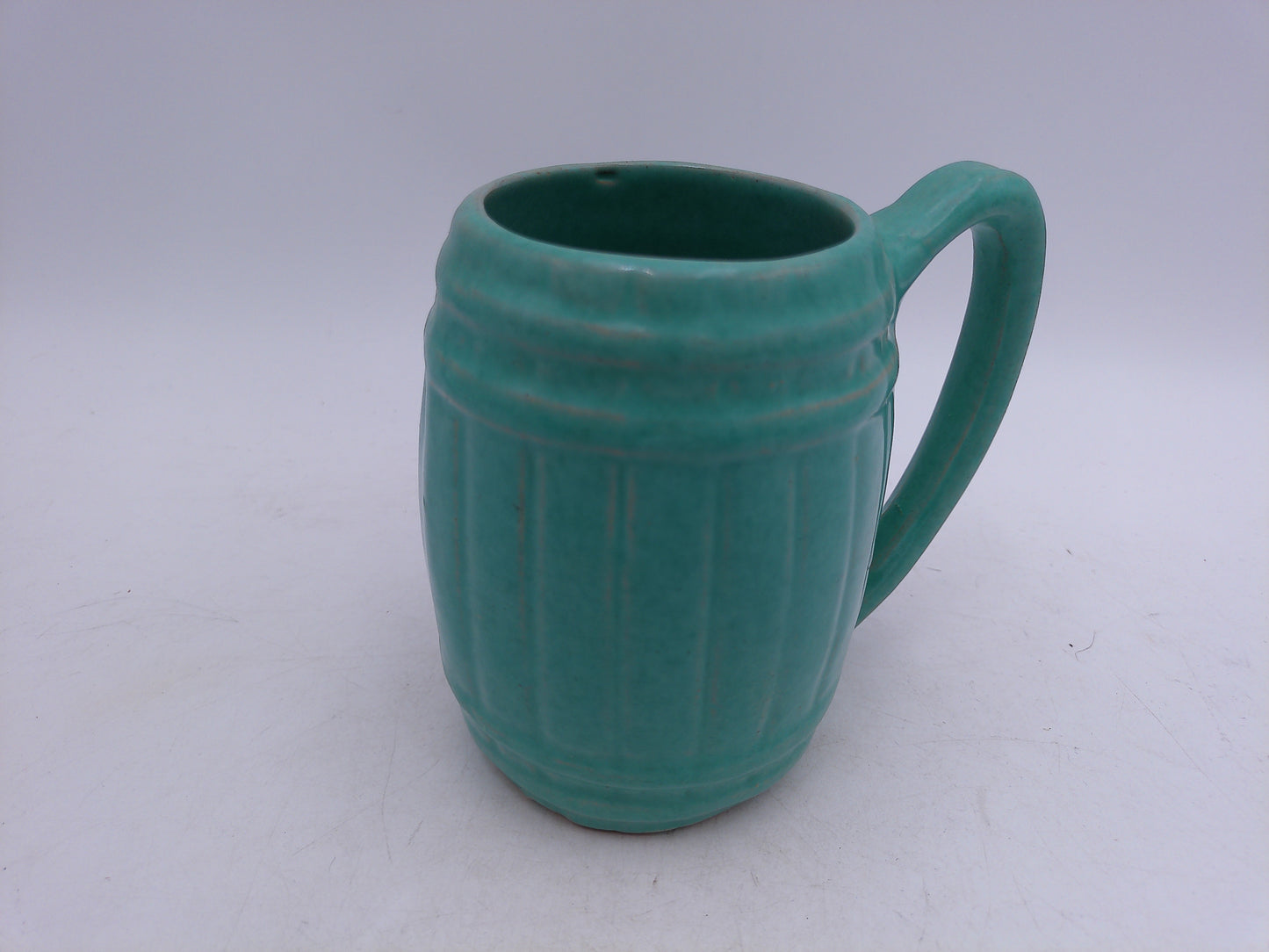 Beer or Coffee Cup Mug Blue Green Glazed Barrel Cup Mug Pottery