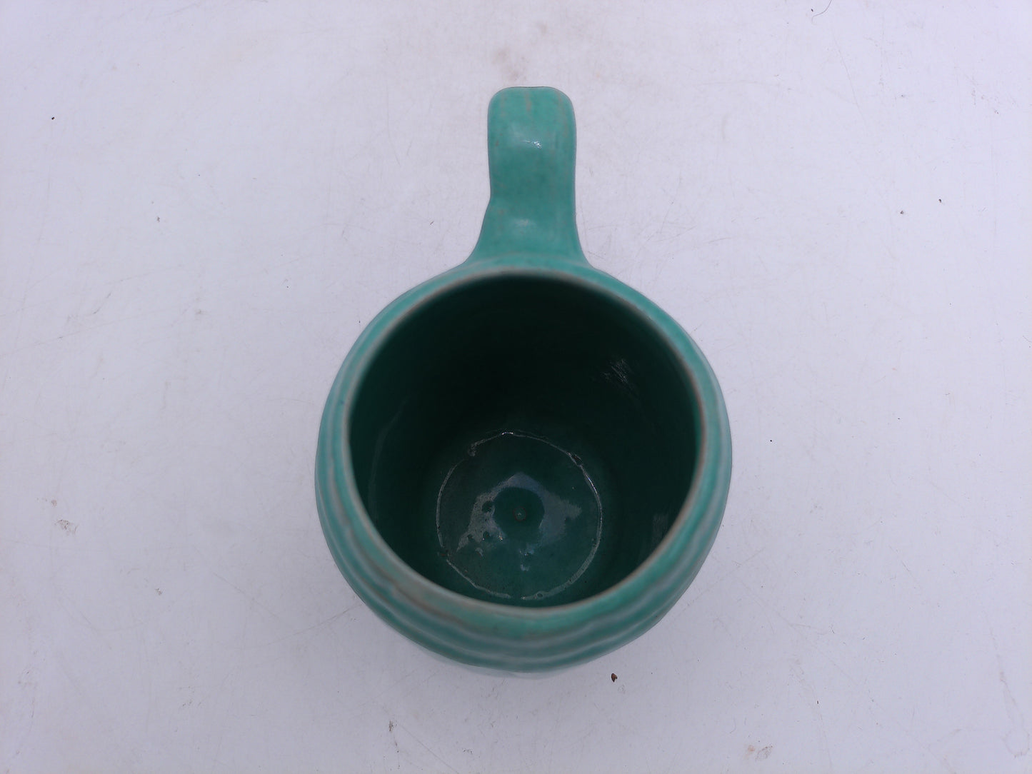 Beer or Coffee Cup Mug Blue Green Glazed Barrel Cup Mug Pottery