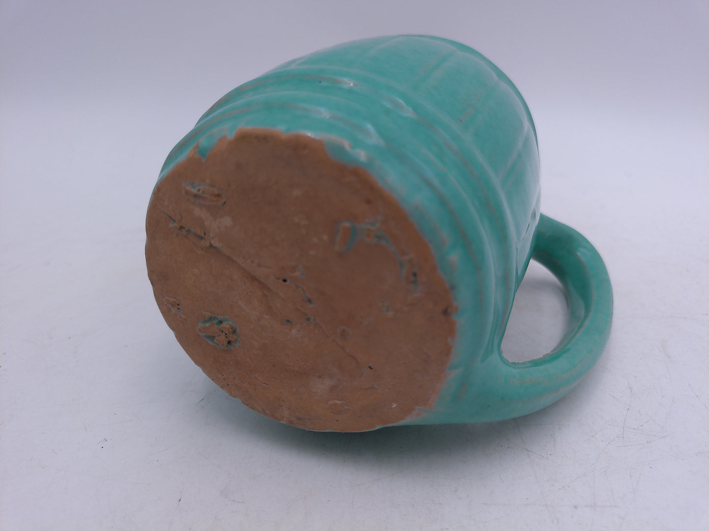 Beer or Coffee Cup Mug Blue Green Glazed Barrel Cup Mug Pottery