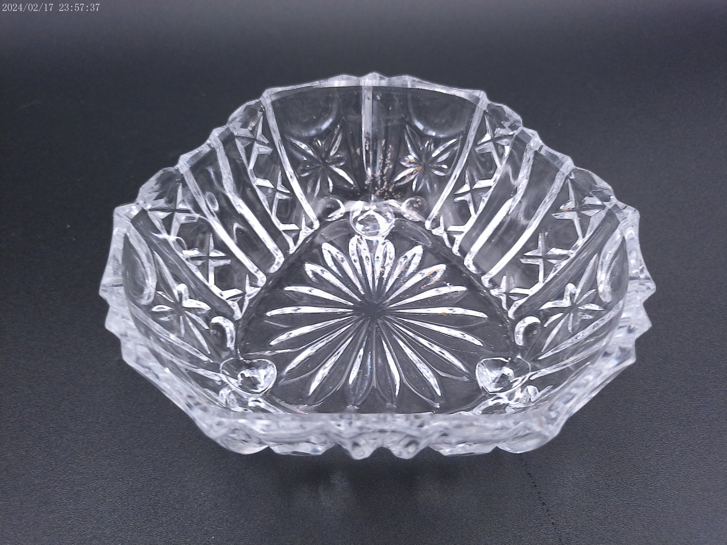 Violetta Square Lead Crystal Footed Bowl Poland Starburst Hobstar Pinwhee lot of 2