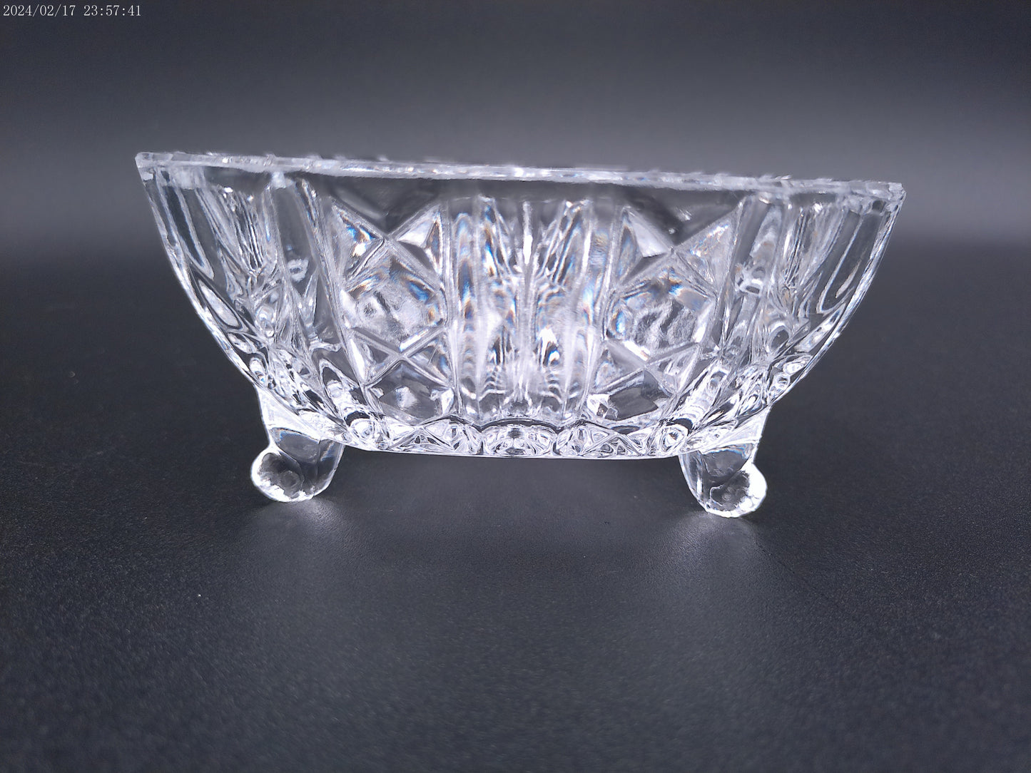 Violetta Square Lead Crystal Footed Bowl Poland Starburst Hobstar Pinwhee lot of 2