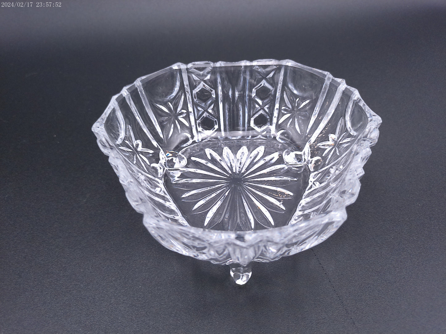 Violetta Square Lead Crystal Footed Bowl Poland Starburst Hobstar Pinwhee lot of 2