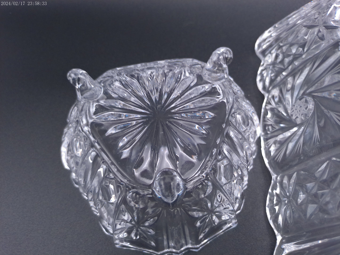 Violetta Square Lead Crystal Footed Bowl Poland Starburst Hobstar Pinwhee lot of 2