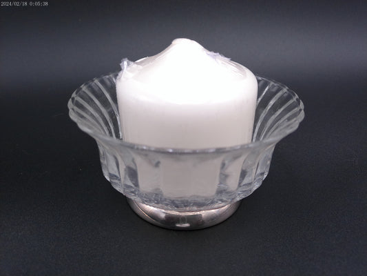 Small Glass Crystal  Bowl or candle holder  with silver stand