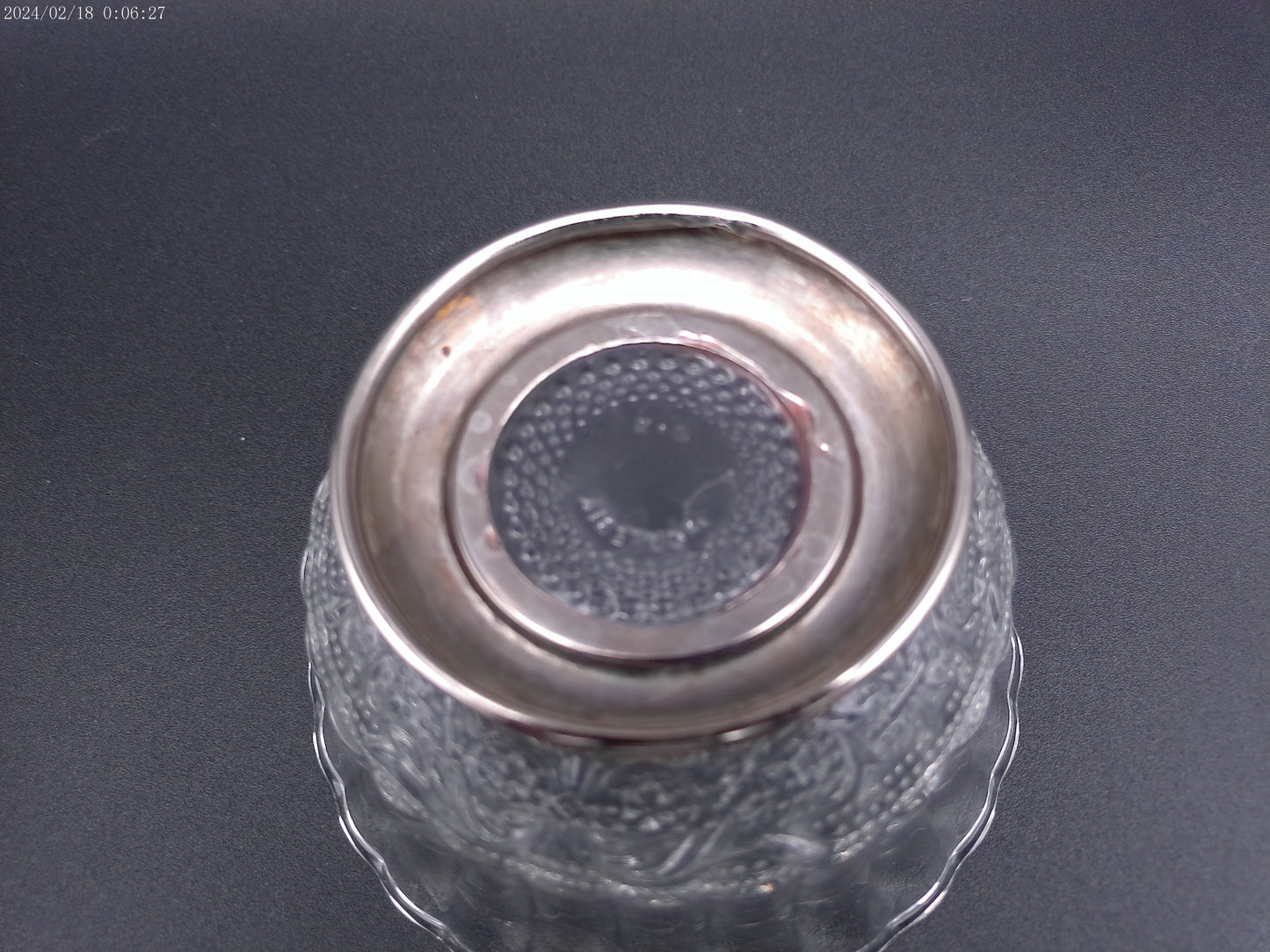 Small Glass Crystal Bowl or candle holder with silver stand