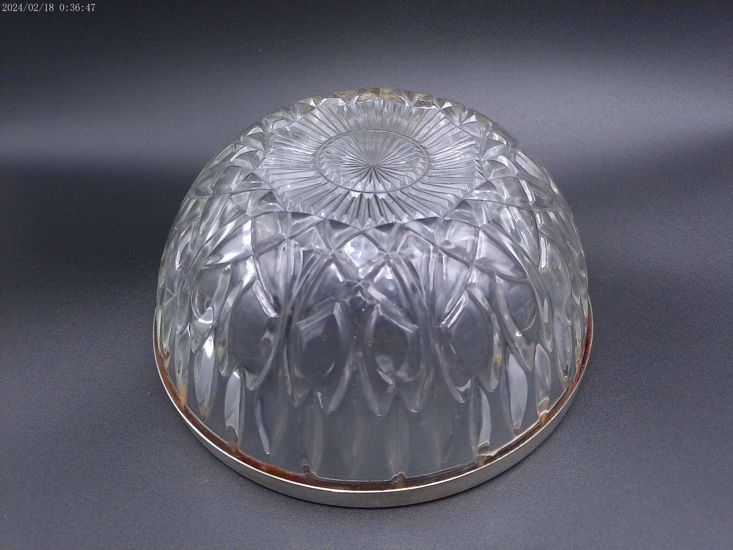 Crystal Chrome Rim Pressed Glass Salad Bowl Vintage