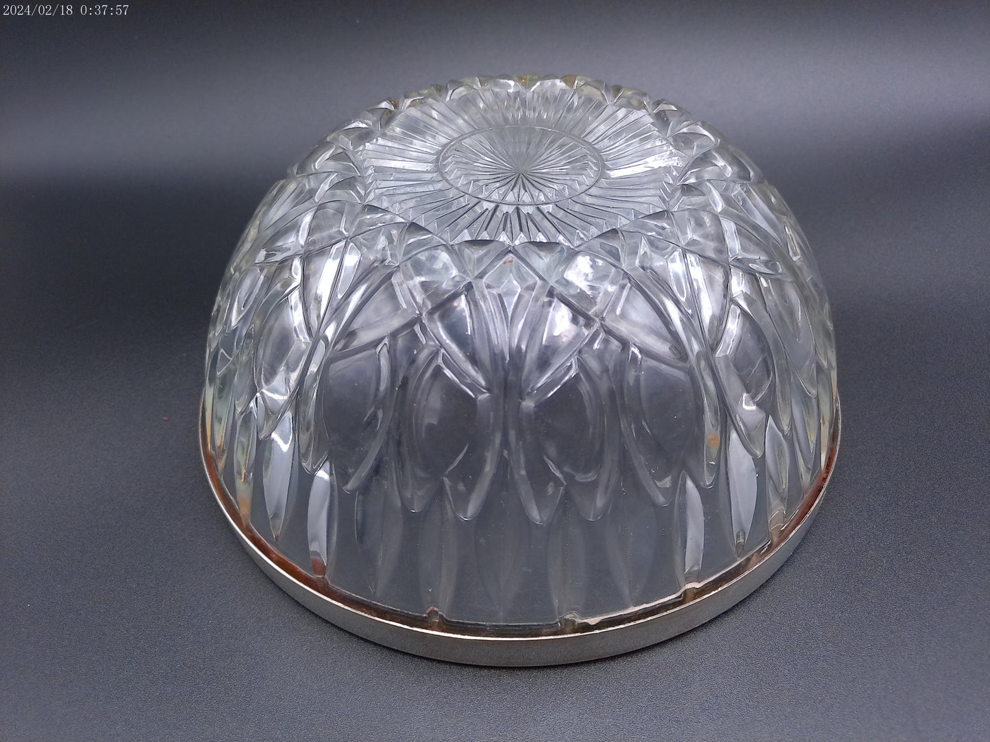 Crystal Chrome Rim Pressed Glass Salad Bowl Vintage