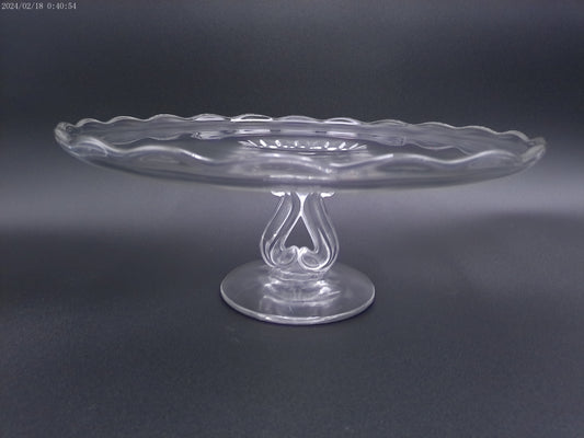 Viking Glass Cake Stand 11" x 5" Pedestal with Scalloped Lip and Princess Hear Vintage