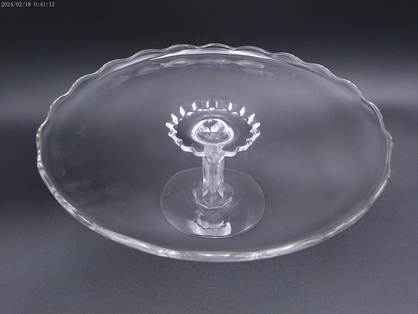 Viking Glass Cake Stand 11" x 5" Pedestal with Scalloped Lip and Princess Hear Vintage