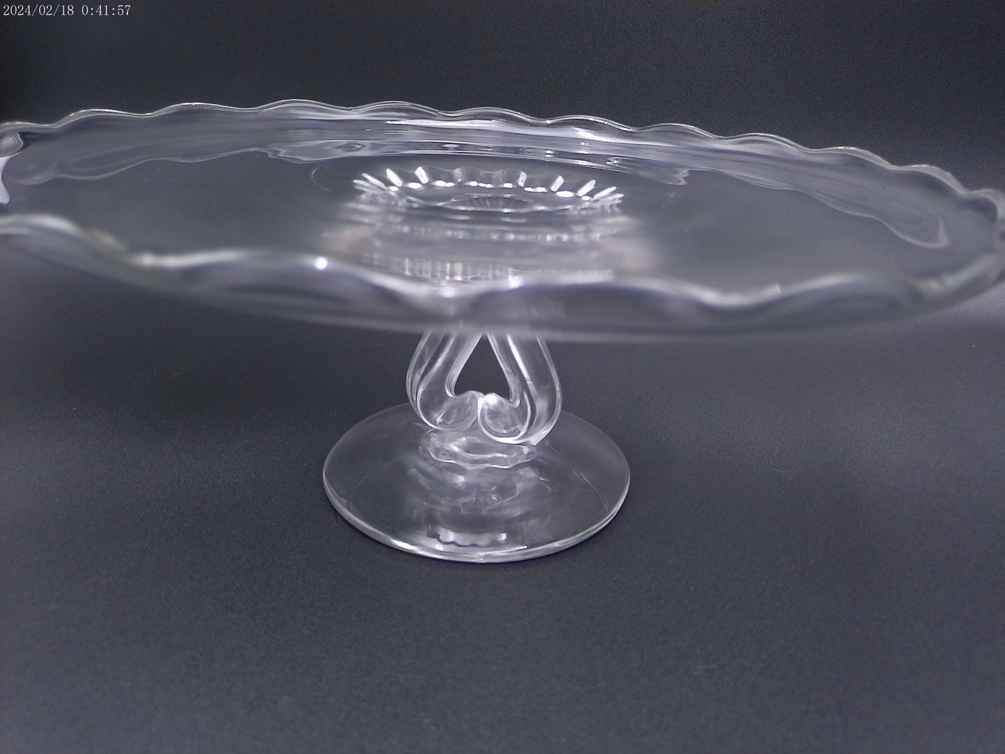 Viking Glass Cake Stand 11" x 5" Pedestal with Scalloped Lip and Princess Hear Vintage