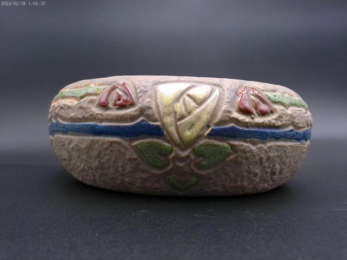 Roseville Pottery Mostique Gray Rare Tulip Low Bowl vintage
