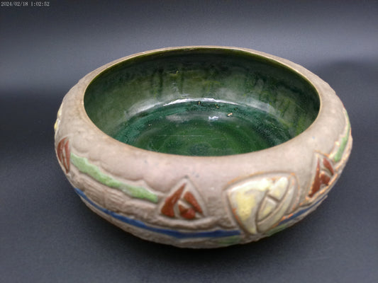 Roseville Pottery Mostique Gray Rare Tulip Low Bowl vintage