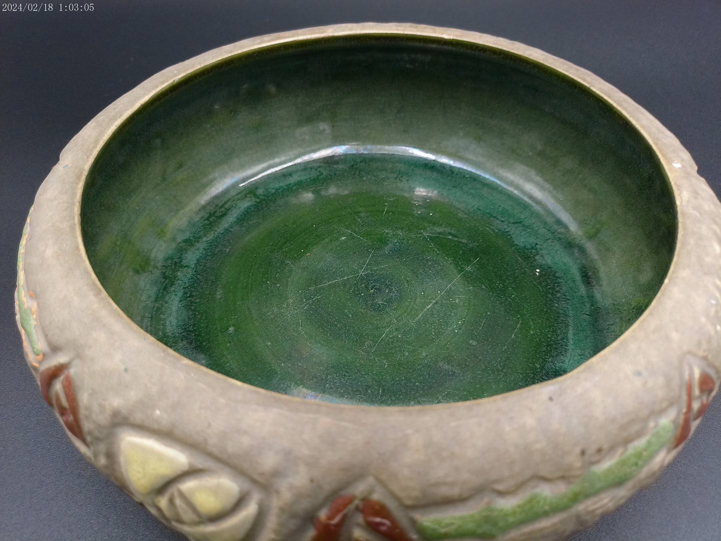 Roseville Pottery Mostique Gray Rare Tulip Low Bowl vintage