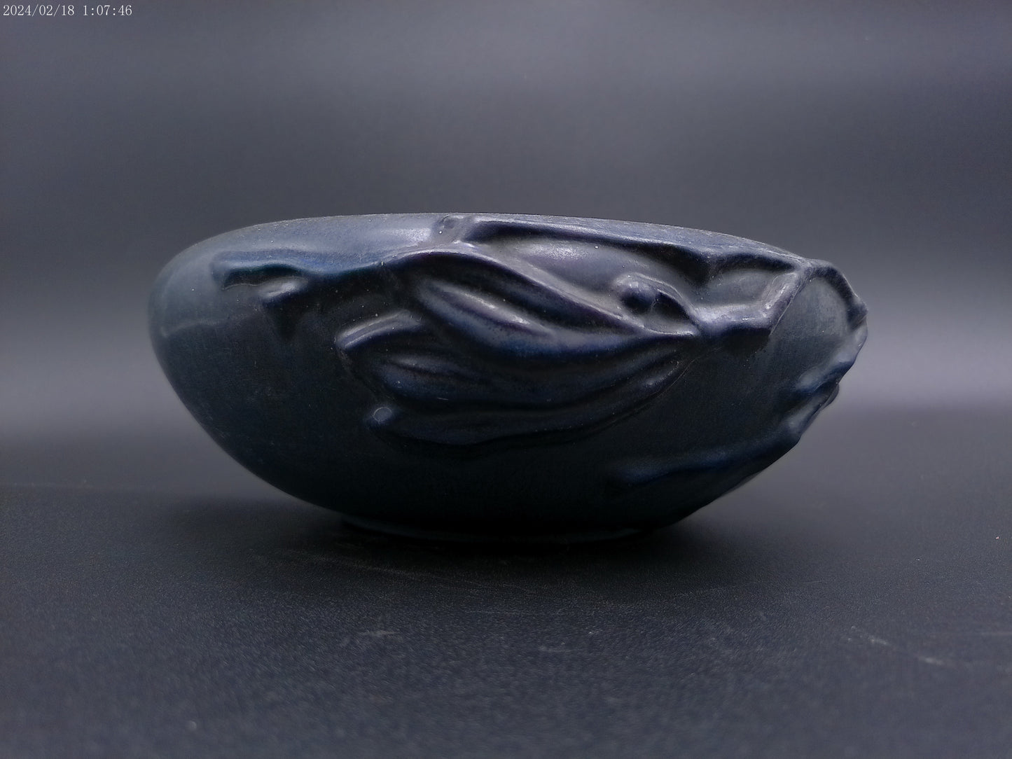 Peters & Reed PERECO Vines Art Pottery Blue Matte Slip Decorated Bowl