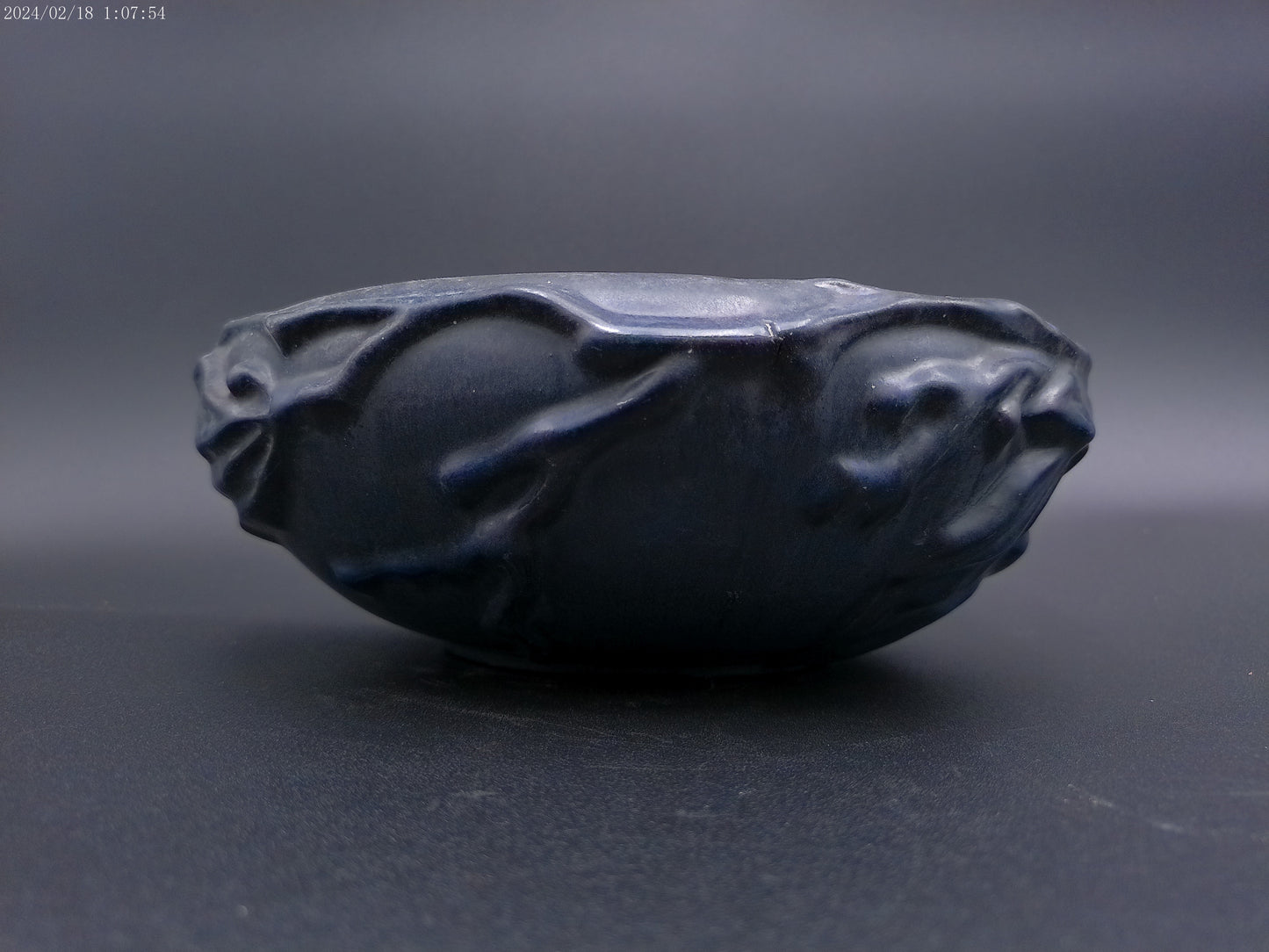Peters & Reed PERECO Vines Art Pottery Blue Matte Slip Decorated Bowl