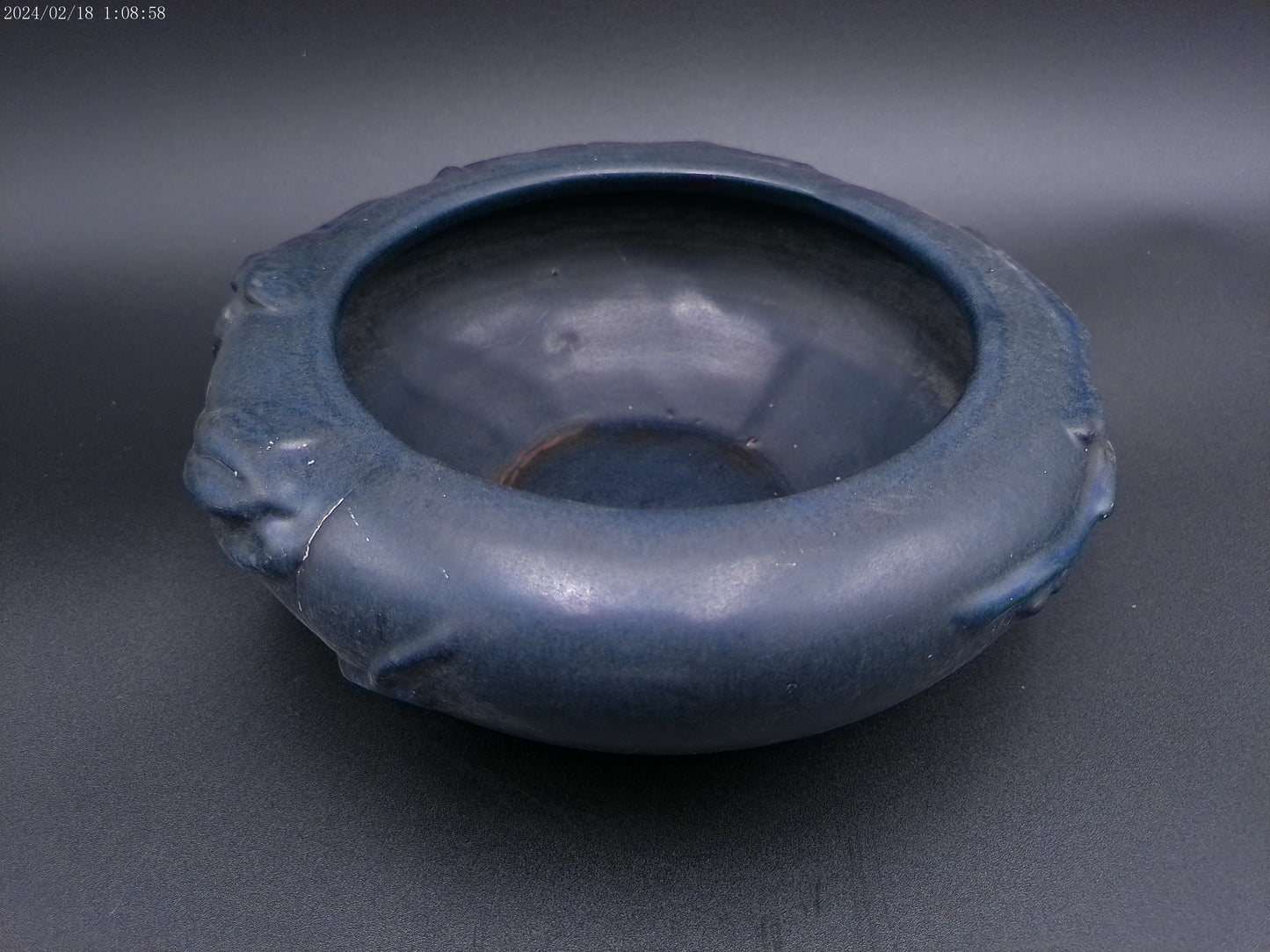 Peters & Reed PERECO Vines Art Pottery Blue Matte Slip Decorated Bowl