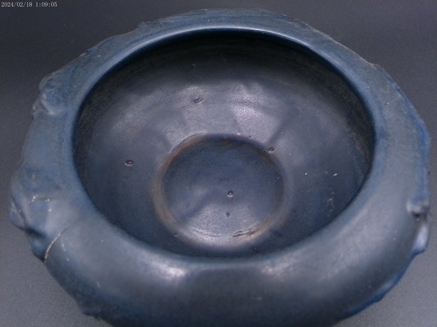 Peters & Reed PERECO Vines Art Pottery Blue Matte Slip Decorated Bowl