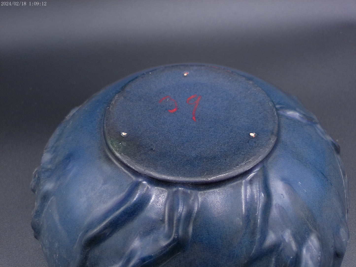 Peters & Reed PERECO Vines Art Pottery Blue Matte Slip Decorated Bowl