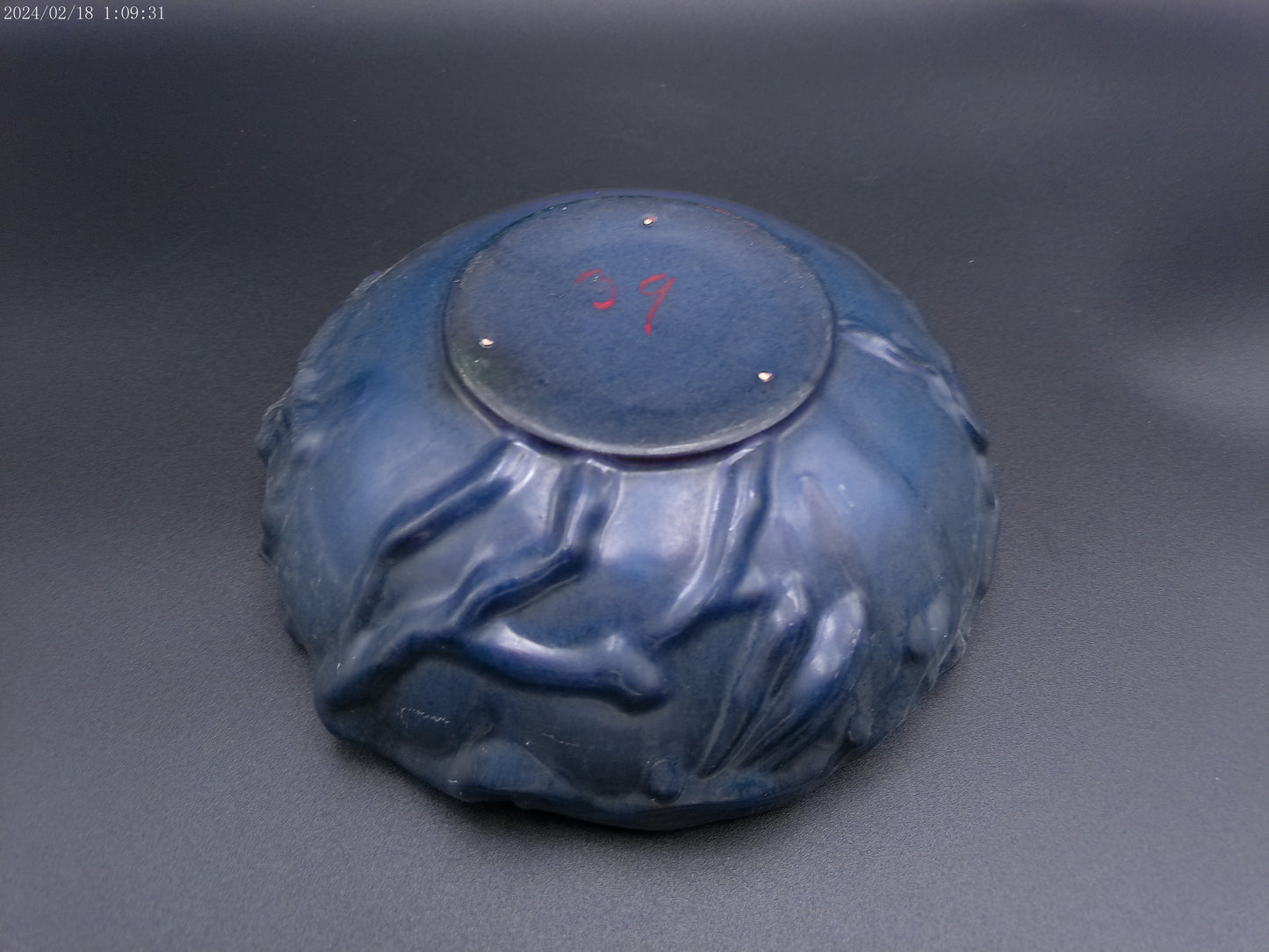 Peters & Reed PERECO Vines Art Pottery Blue Matte Slip Decorated Bowl