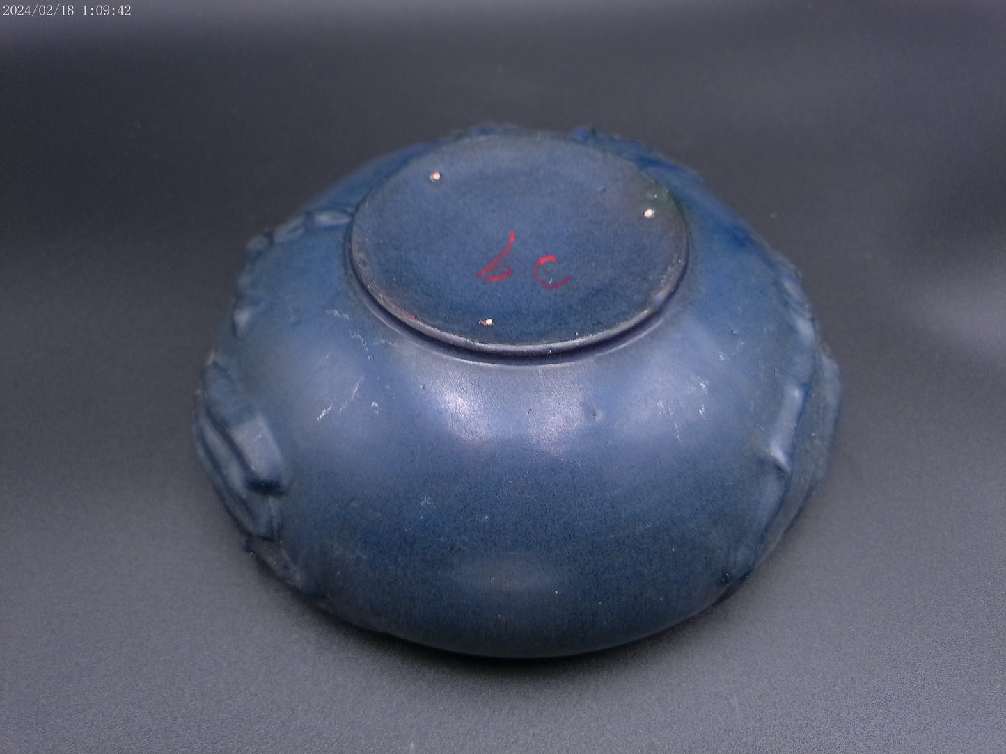 Peters & Reed PERECO Vines Art Pottery Blue Matte Slip Decorated Bowl