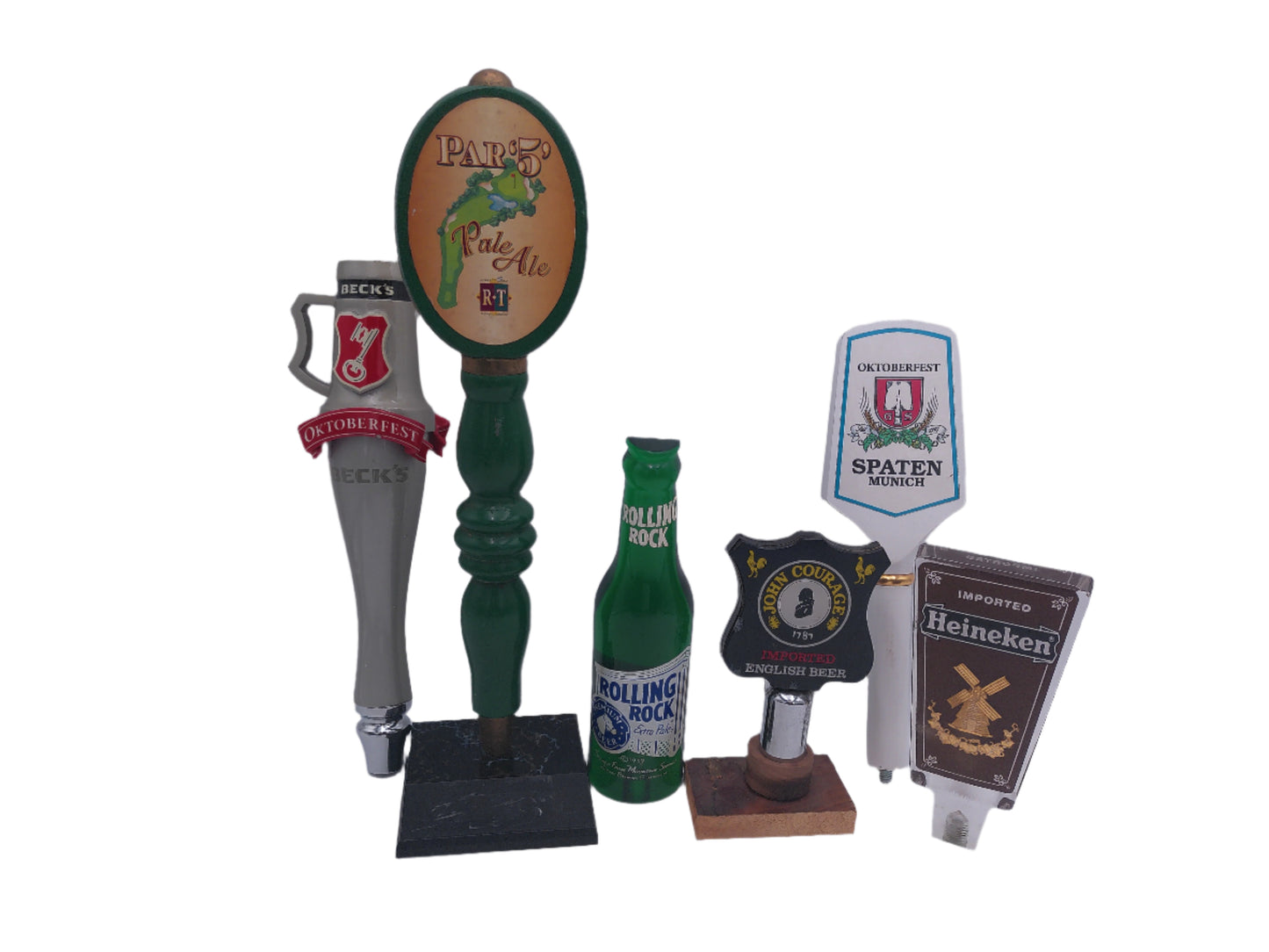 Beer Tap Taps Lot of 6 Heineken Rolling Rock Beck's Par 5 Johns Courage Beer Taps