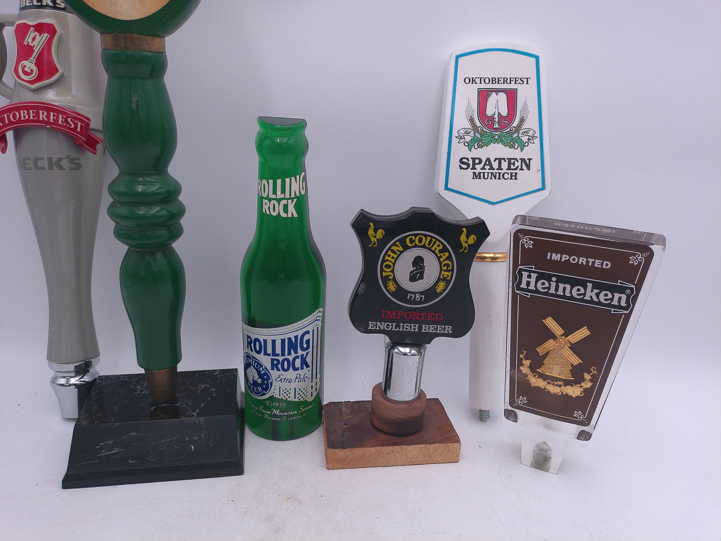 Beer Tap Taps Lot of 6 Heineken Rolling Rock Beck's Par 5 Johns Courage Beer Taps