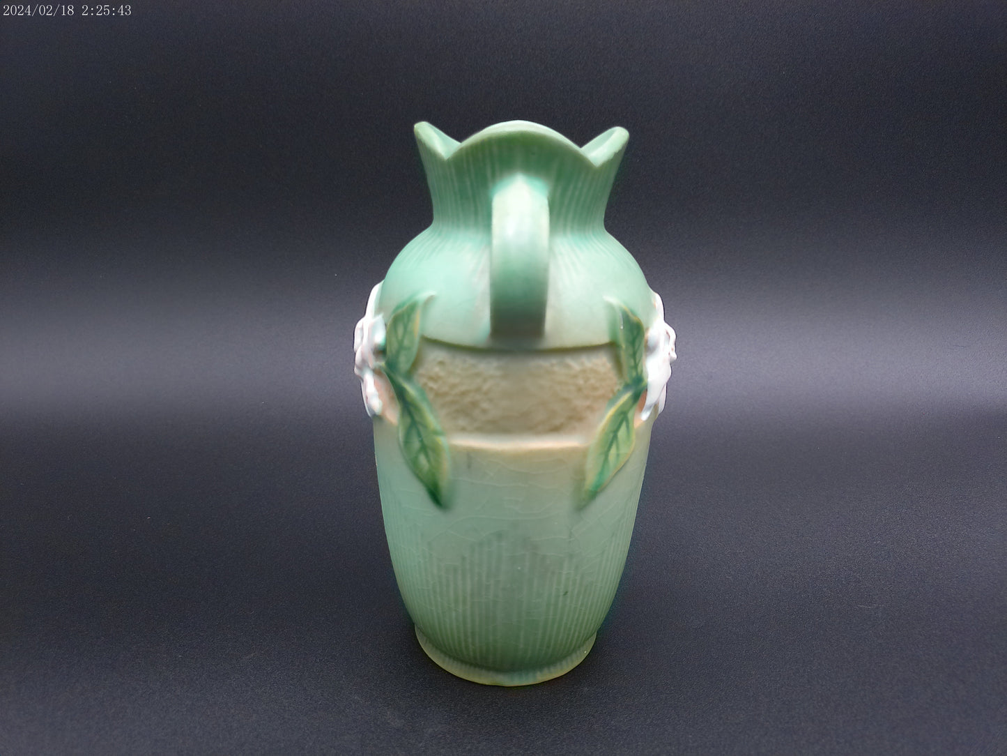 Roseville Pottery Green Gardenia Handled Vase Vintage