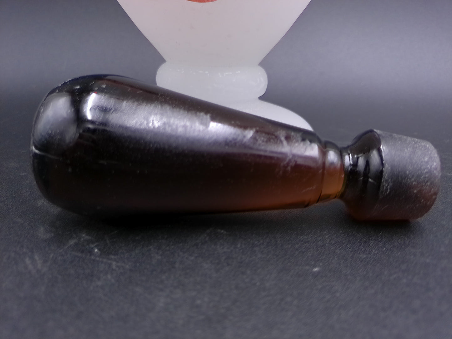 1 Frosted Glass Pitcher with an Applied Amber Glass Snake Handle Design with Black Cork 1900's