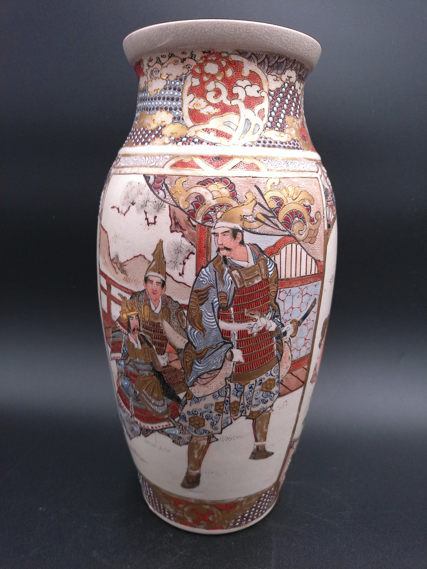 Vase Large Fine Japanese Meiji Satsuma Gold Brocade Emperor Scholars VASE Ca. 1800s