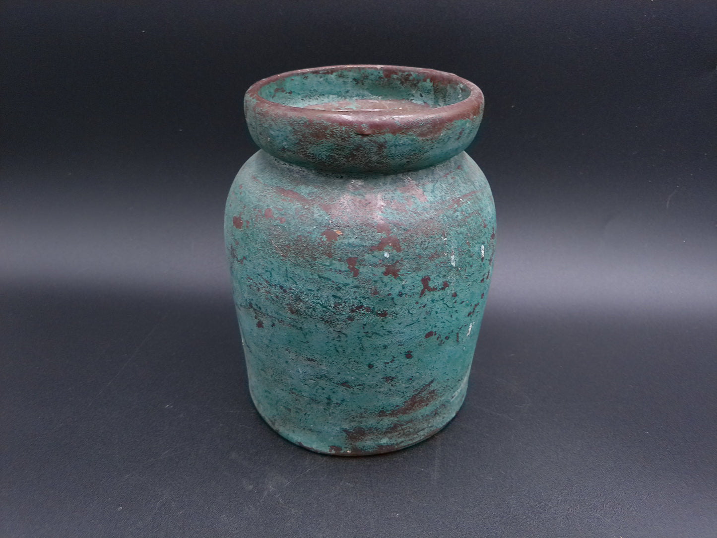 Vase Early 20th century Chinese ceramic vase. This antique farmhouse style ceramic jar has a beautifully aged emerald green glazed finish